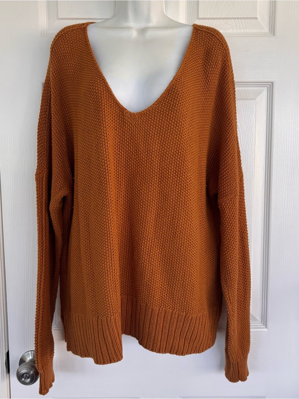 Lucky Brand V-Neck Knit Sweater in Rust Orange